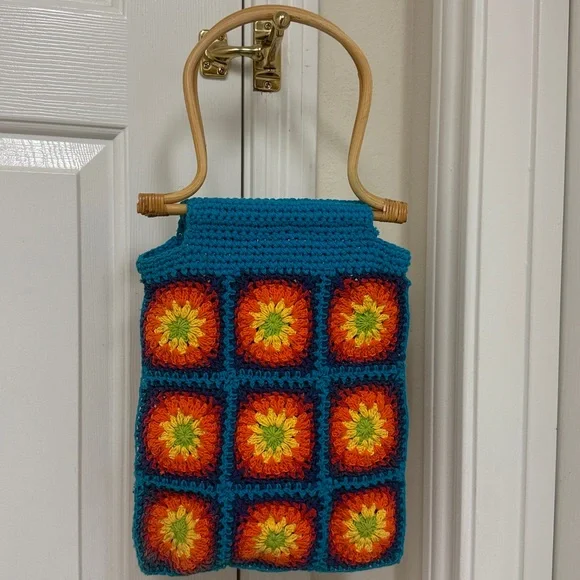 Colorful Crochet Bag with Wooden Handle - Picture 5 of 5